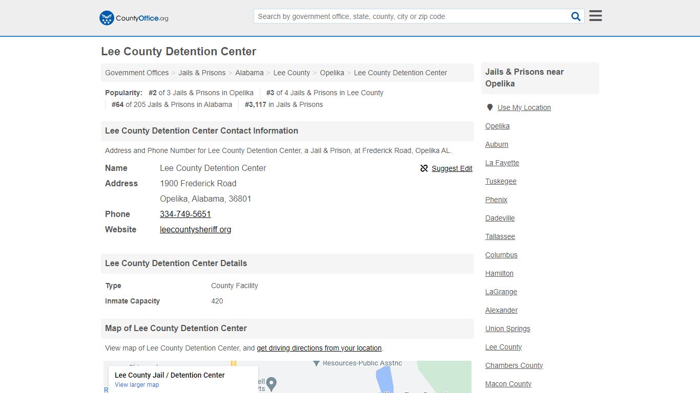 Lee County Detention Center - Opelika, AL (Address and Phone)